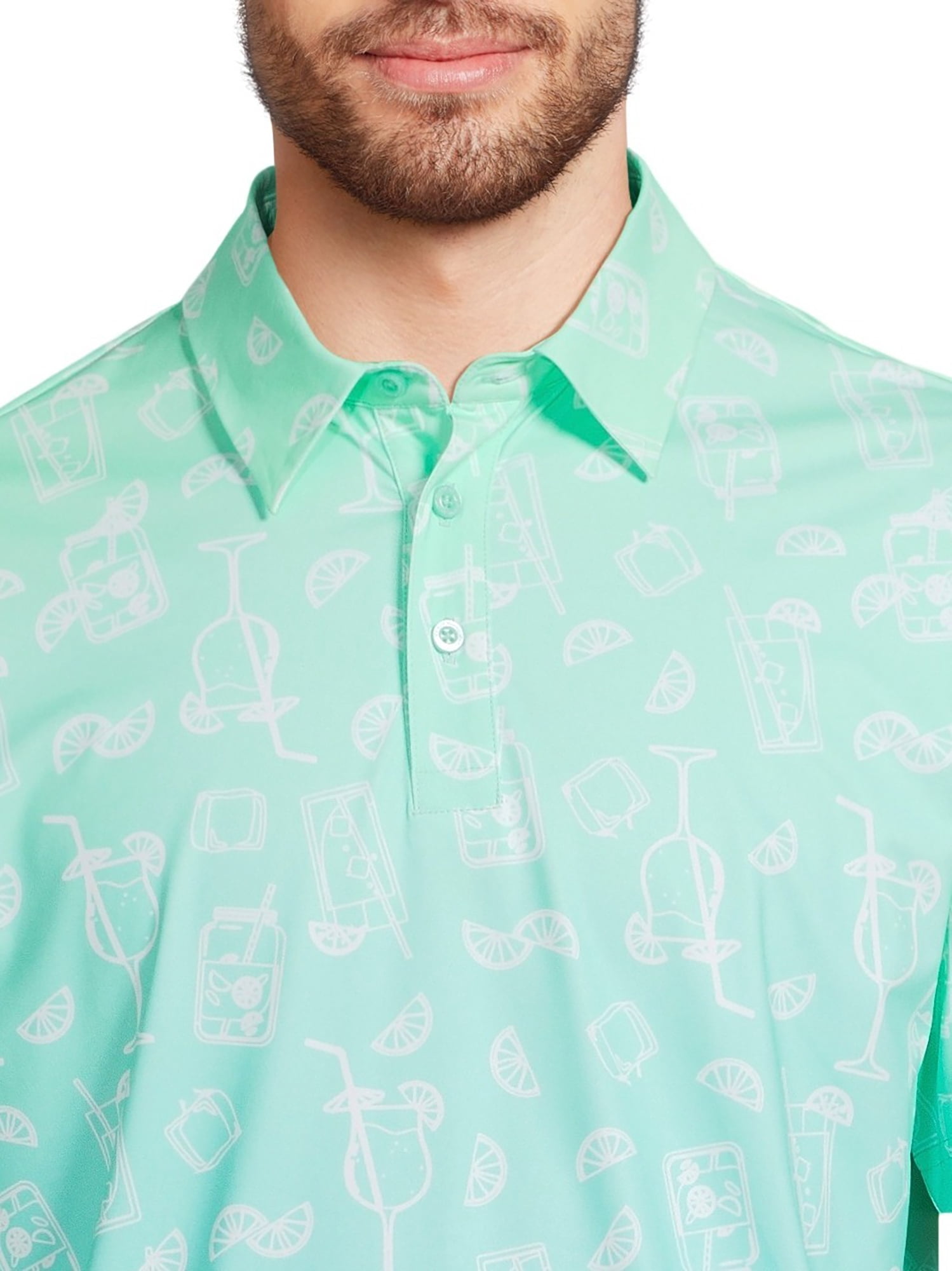 Birdie Bound Men's and Big Men's Graphic Print Drinks Golf Polo Shirt, Sizes S-3XL