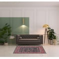thumbnail image 2 of 4' X 6' Pink Blue And Orange Wool Floral Hand Knotted Distressed Stain Resistant Area Rug With Fringe, 2 of 5