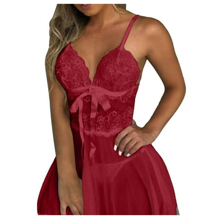

RPVATI Women Sexy Solid Bodydoll Deep V Neck Chemise Lace Mesh Lingerie Plus Size