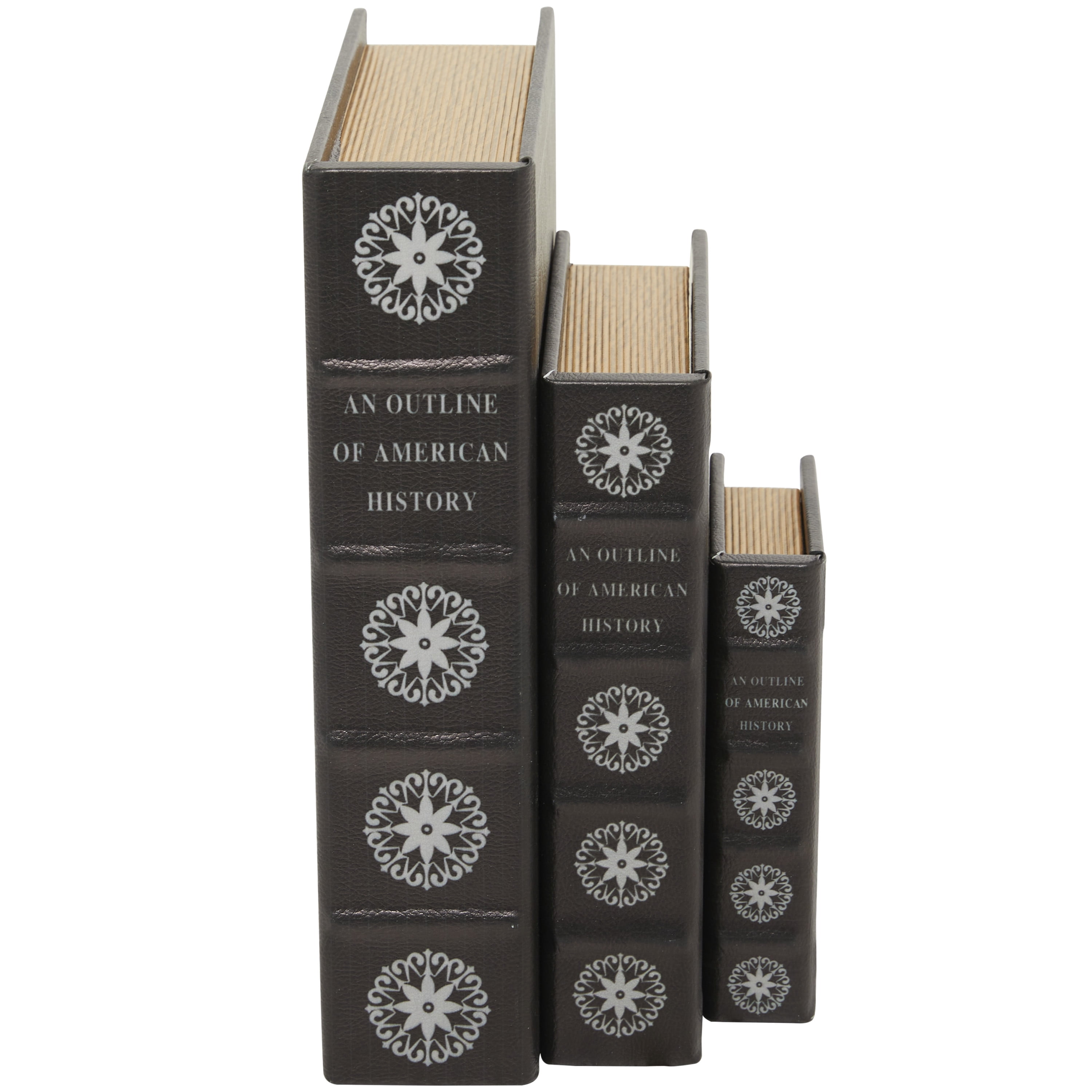 DecMode Faux Book Black Faux Leather Decorative Box, 3 Count