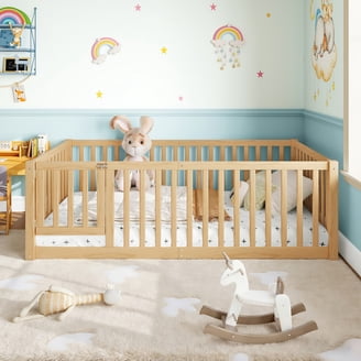 Ktaxon Toddler Bed, Solid Wood Frame, Safety Guardrails, Gray, 53