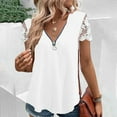 thumbnail image 2 of Fesfesfes Plus Size Fashion Women Summer Short Sleeve V-Neck Zipper Blouse Lace T-Shirt Tee Shirts Womens 10(XL), 2 of 6
