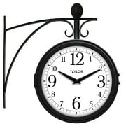 Taylor 8.25-inch Metal Station Clock with Thermometer in Black
