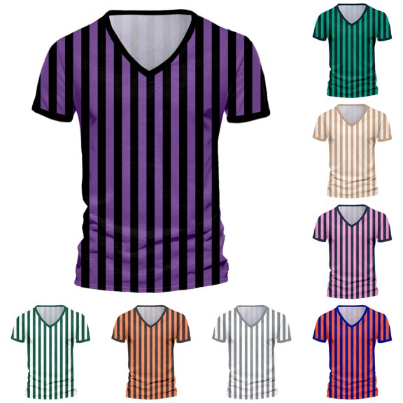 European Striped Men Casual Sports V Neck Short Sleeve Tennis T Shirt Comfortable Fitness Summer Trend Tee