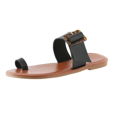 

Dyfzdhu Women Summer Solid Color Buckle Strap Casual Open Toe Flat Soft Bottom Breathable Slippers Shoes Sandals
