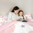 thumbnail image 6 of Homewish Lovely Heart Loves Full Size Comforter Sets,Cartoon Stars Print Bedding Comforter Set,Pink White Gray 0Bedding Sets For Girls Kids,Super Cozy Room Decor Reversible,3 Pieces, 6 of 9