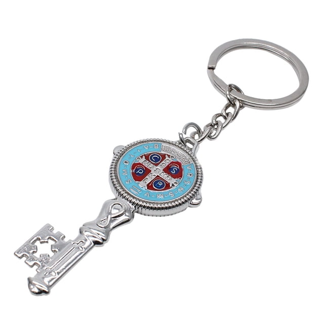2 llaveros con medallas de San Benito, colgante con forma de llave, llavero con cruz protectora, adorno religioso católico para mochila y bolso.