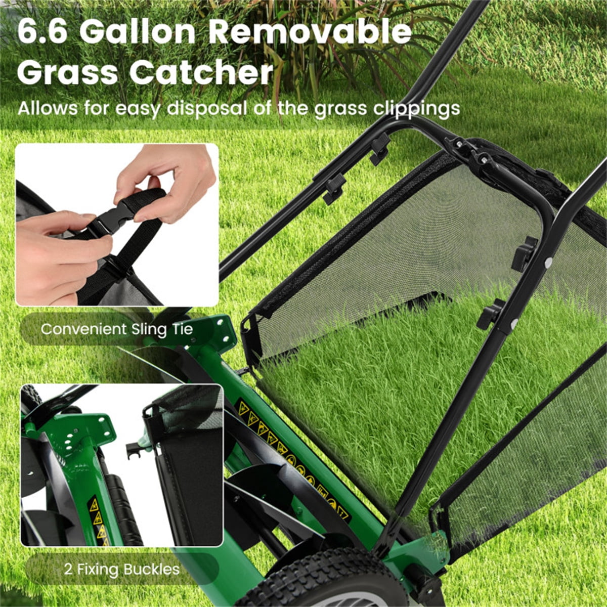 TOPCOMFY Push Lawn Mower 5-Blade Precision Cutting Adjustable Height 2-in-1 Grass Collector Manganese Steel Metal PVC PP for Lawn