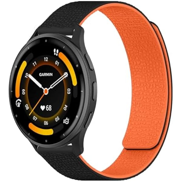 wonima11 22mm Silicone Magnetic Band Compatible with Garmin Venu 4/3 45mm/Forerunner 570 47mm, Soft Sport Strap, Replacement Wristband Strap for Garmin Forerunner 265/255/255 Music(Black + Orange)