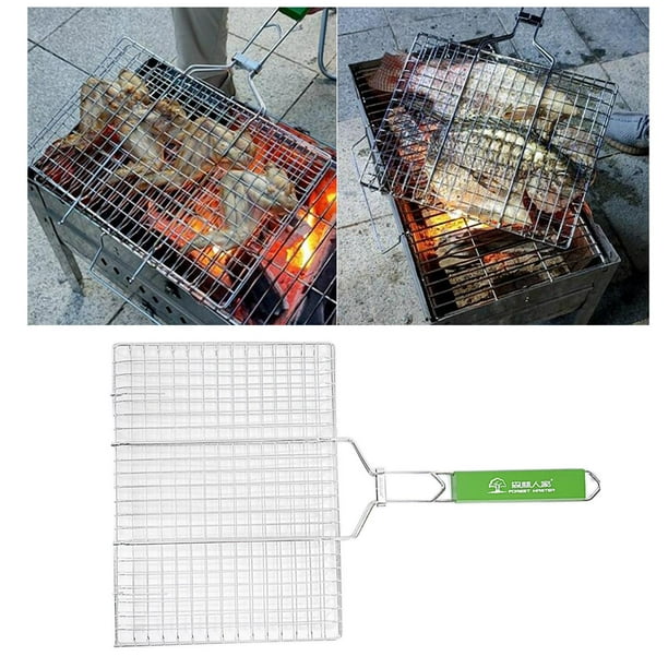 Cesta de Parrilla de Pescado Portátil Cola de Acero Inoxidable para Pescado Verduras Bistec Camarones Chuletas