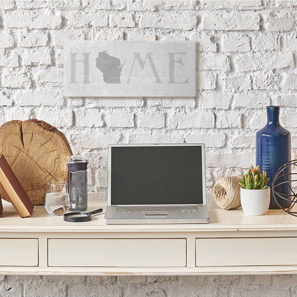 Stupell Industries Wisconsin Home State Map Grey Neutral Textured Word Design Canvas Wall Art by Daphne Polselli