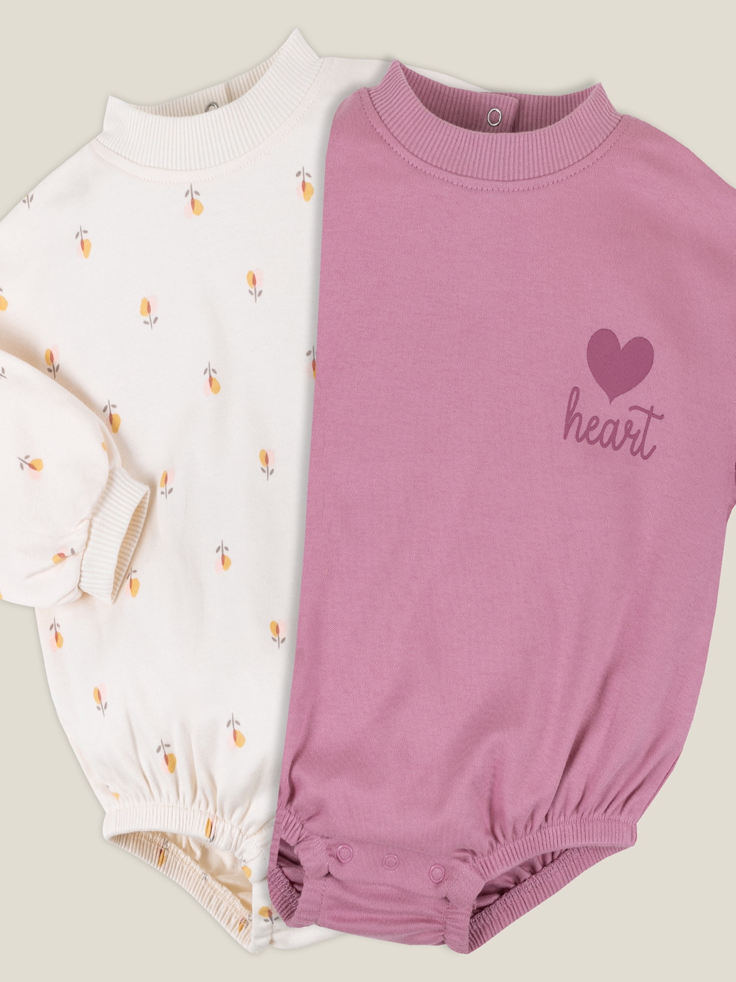 Little Star 100% Organic Cotton 2 Pack Baby Girl Sweatshirt Rompers