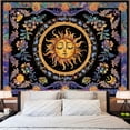 thumbnail image 3 of Tapiz de sol y luna, tapiz psicodélico con flores y plantas para dormitorio, tapiz de flores bohemio hippie estético para colgar en la pared para dormitorio y sala de estar, 3 of 6