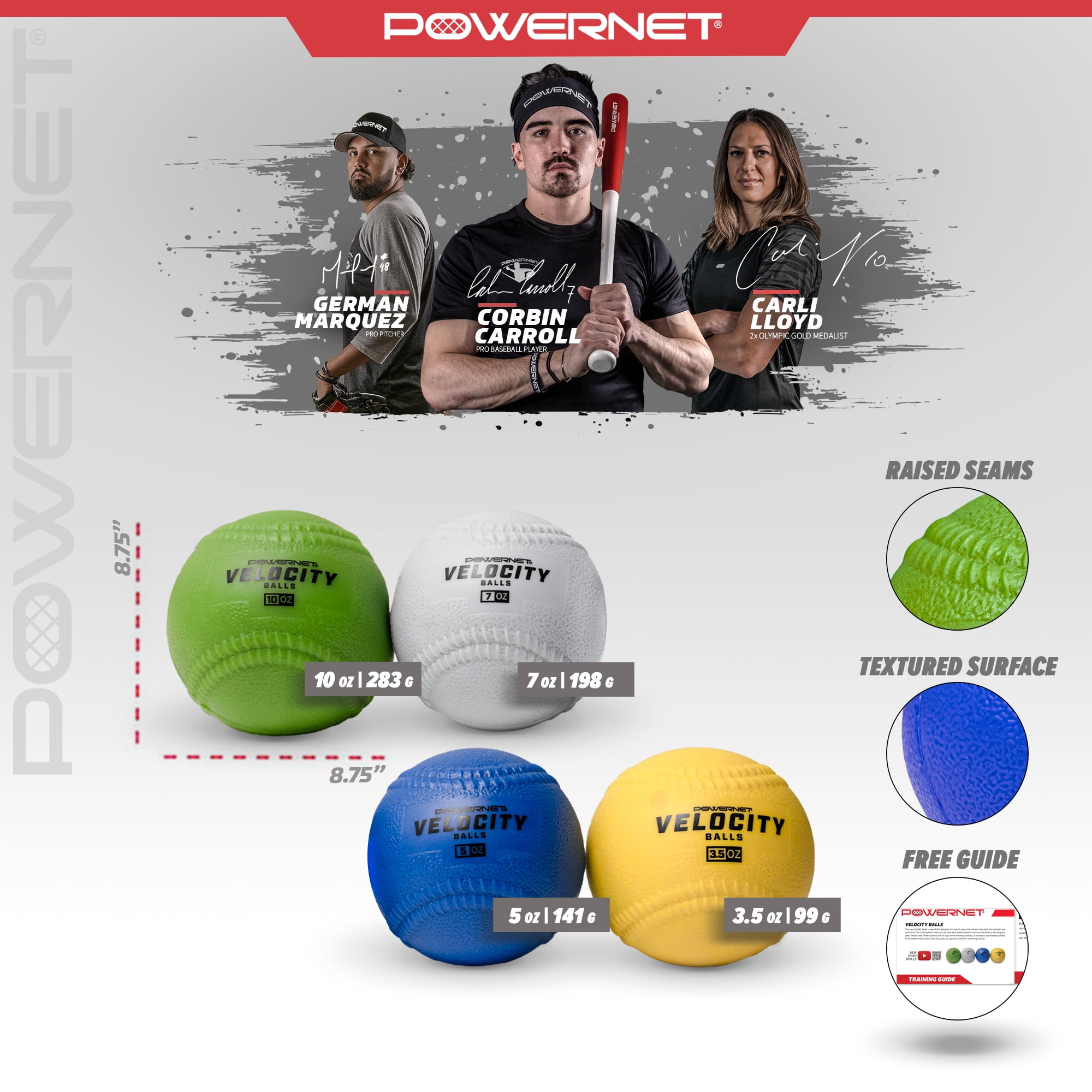 PowerNet Velocity Balls, 4-Pack Training Weighted Baseballs, Softball & Baseball Training Equipment Balls for Throwing & Velocity Training, 3.5 oz-10 oz Sand-Filled Weighted Training Balls