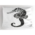 thumbnail image 1 of Seahorse Pillow Sham Monochrome Graphic Illustration of Seahorse Figure Ocean Biodiversity Theme, Decorative Standard King Size Printed Pillowcase, 36 X 20 Inches, Black and White, by Ambesonne, 1 of 2