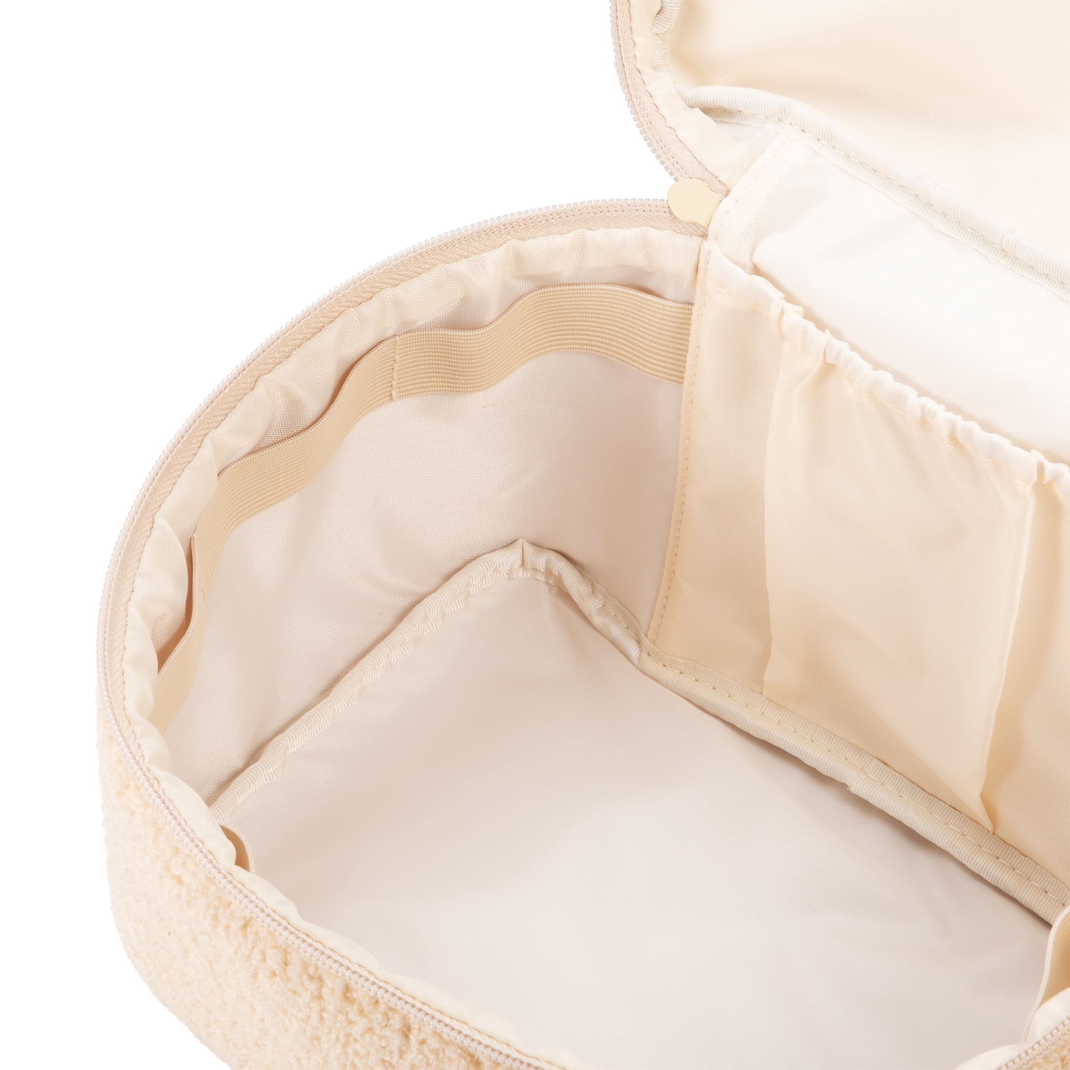 Fleece Cosmetic Bag with Zipper, Cream, 10" x 8.8"