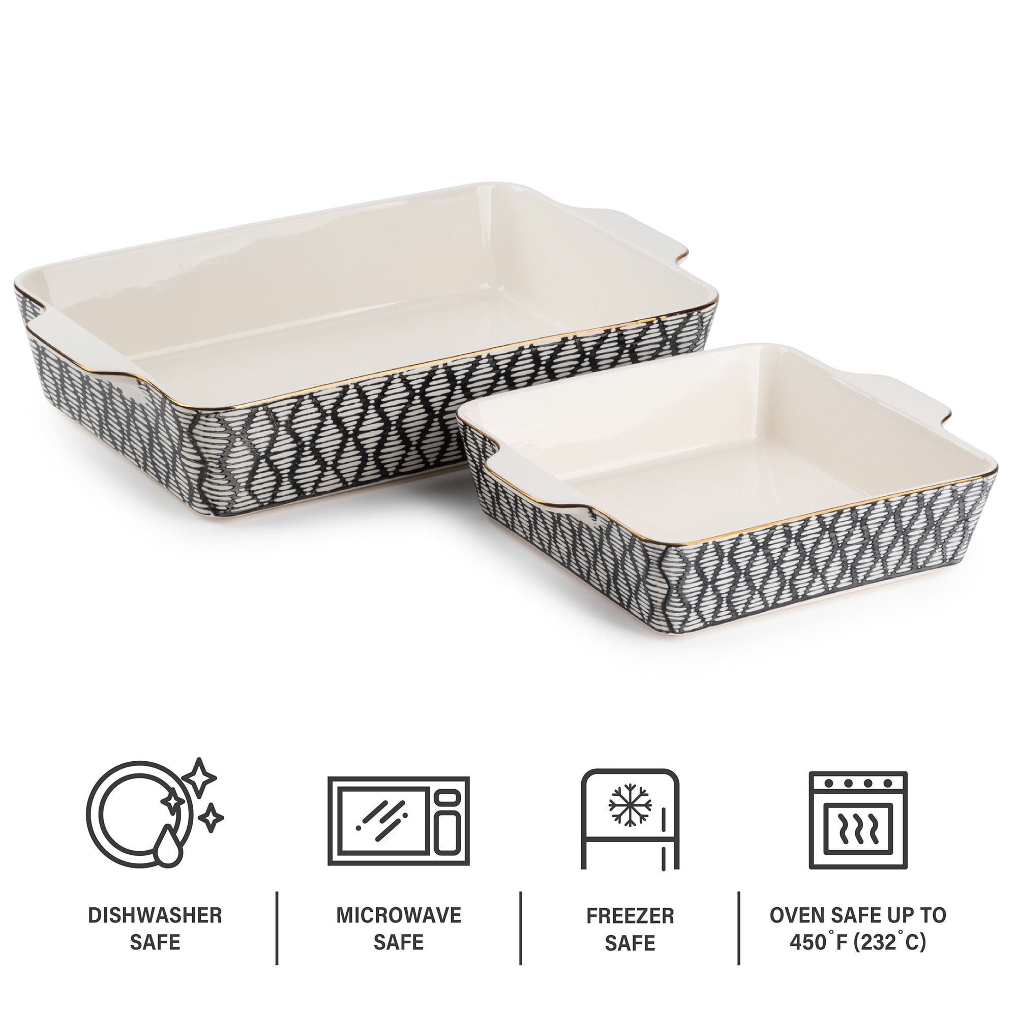 Thyme & Table Stoneware Square & Rectangular Baker, Black & White Geo, 2-Piece Set