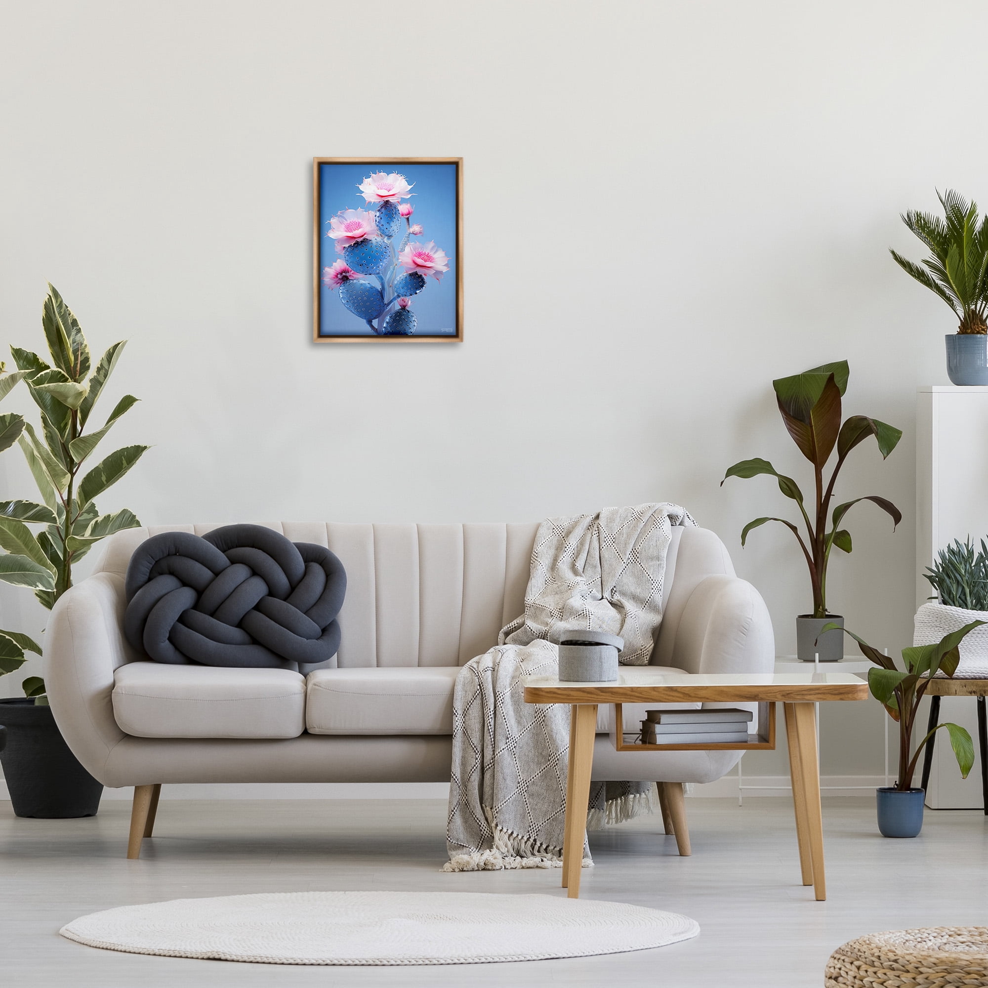 Stupell Industries Prickly Cactus Flowers Botanical & Floral Painting Brown Floater Framed Canvas Art Print Wall Art, 17 x 21