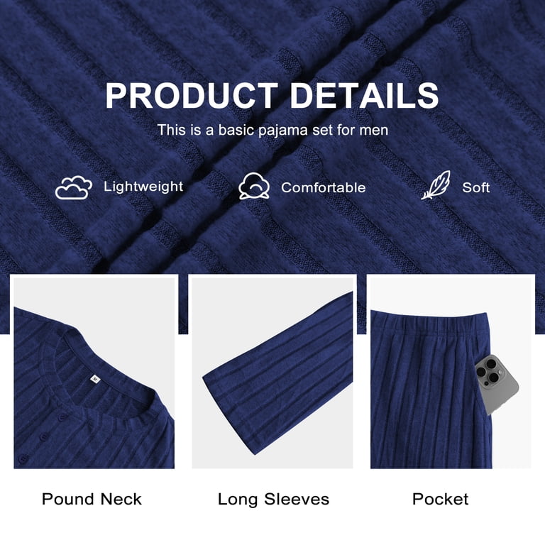 QDG Men's Pajama Set Brushed Ribbed Henley Neck photo 4