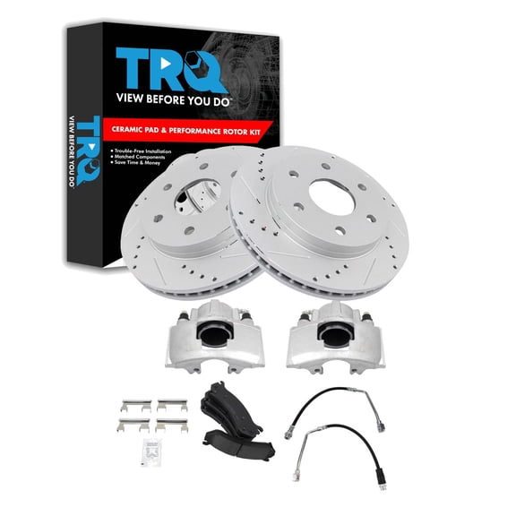 TRQ Brake Pad & Rotor Kit Slotted X Drilled Performance Ceramic Fits 2000 Chevrolet Tahoe
