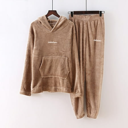

Women&Men Cute Pajamas Sets Velvet 2 Pieces Sleepwear Suit Hoodies Sweatshirt Sweatpants Solid Nightwear Homewear Suit