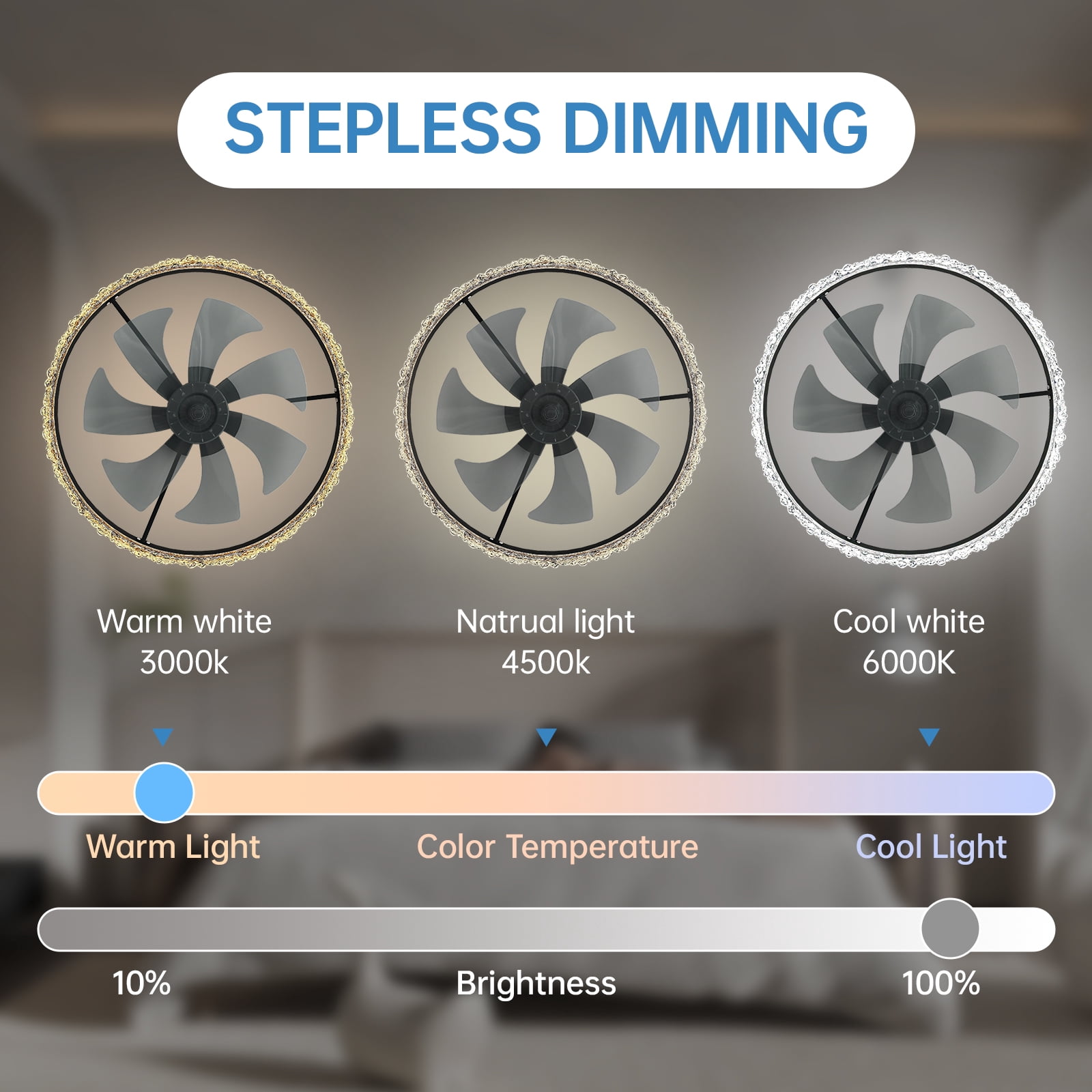 Miniyam Modern Ceiling Fan with Crystal Ring Design – Stylish Lighting Fixture with Energy Efficient Air Circulation, 6 Speeds