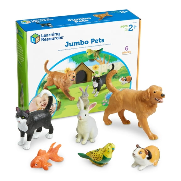 Learning Resources Jumbo Pets - 6 Pieces, Boys and Girls Ages 2 , Toddler Learning Toy, Animal Figures For Kids