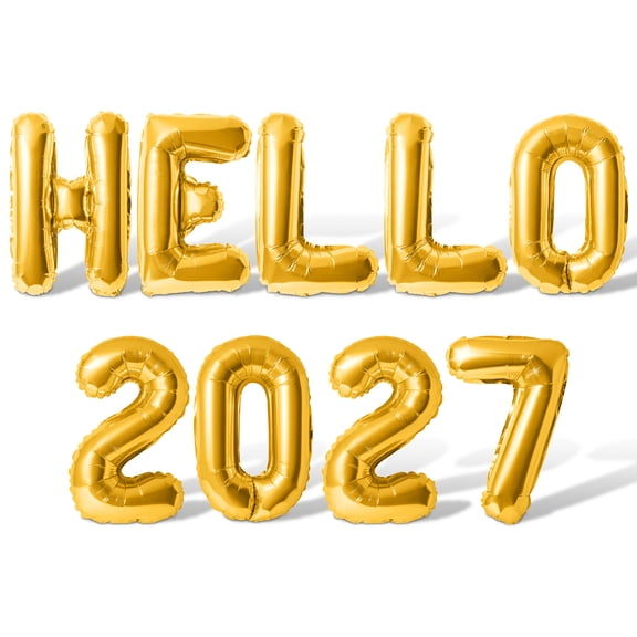 Letter Balloons - HELLO 2027 16" Inch Alphabet Letters Foil Mylar Balloon New Years Party Banner (Gold)