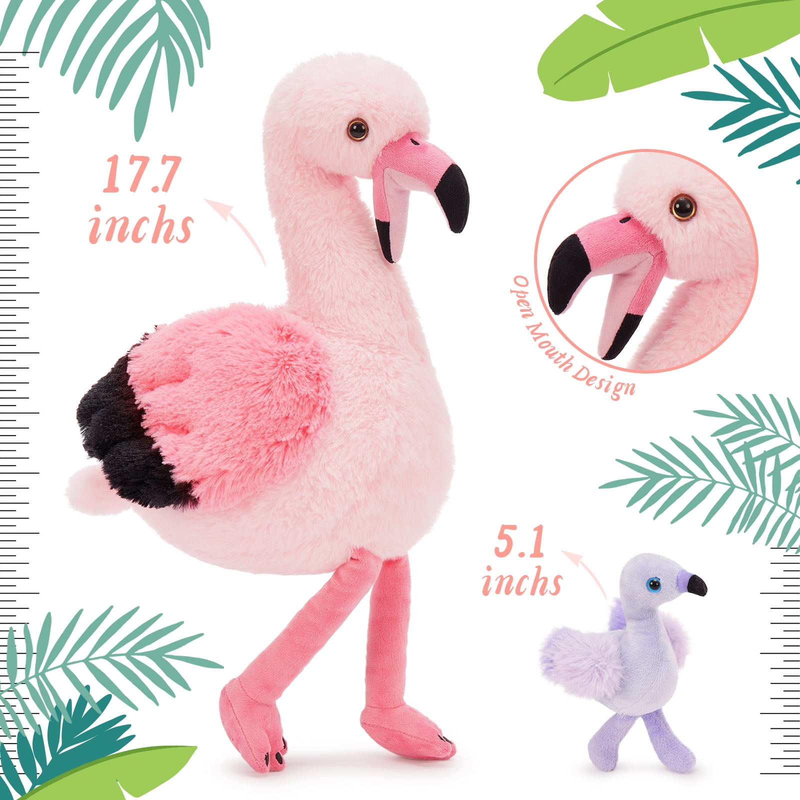 MorisMos 17.7'' Plush Flamingo Stuffed Animals with 4 Baby Flamingo Toy