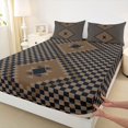 thumbnail image 3 of Manfei Retro Boho Aztec Twin Sheet Sets,Classic Geometric Check Twin Fitted Sheet,Brown Black Plaid Flat Sheet For Boys Girls,Luxury Bedroom Decor,3 Pieces, 3 of 7