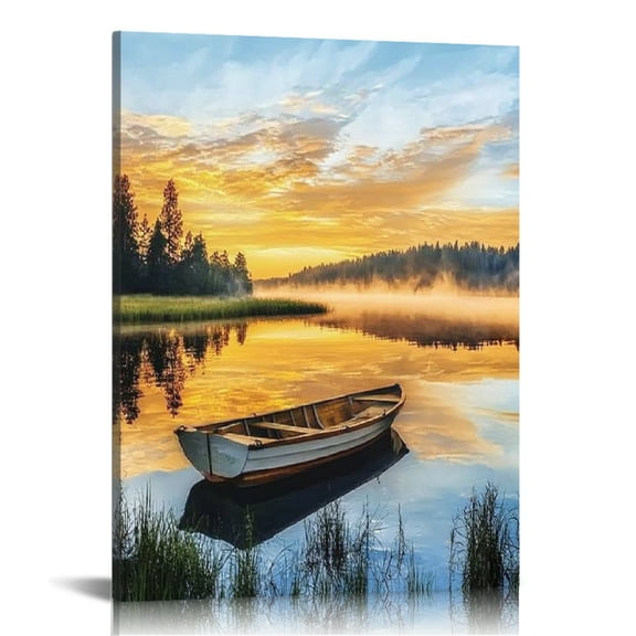 GooTPa Boat Scenery Canvas Wall Art, Canvas Prints Wall Art for Living Room Bathroom Bedroom Office, Art Print Painting for Home Decorations - 12x16in