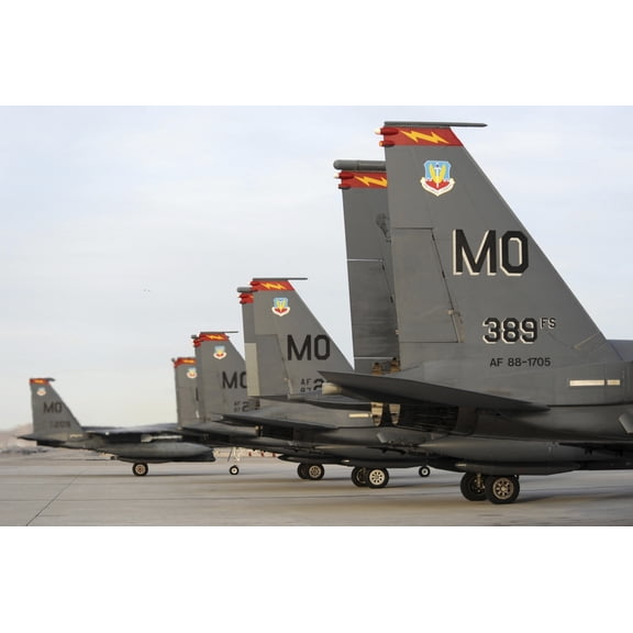 US Air Force F-15E Strike Eagles taxi in after arriving to Nellis Air Force Base Nevada Canvas Art - Stocktrek Images (34 x 23)