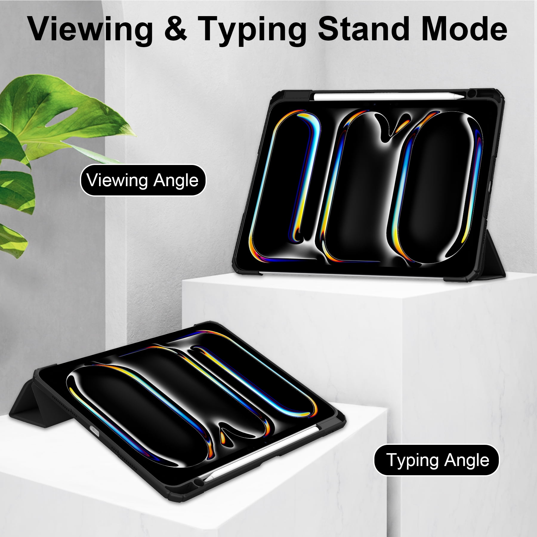 Allytechgroup Folio Stand Case for iPad Pro 13 inch M4 (2024) with Clear Transparent Back & Soft TPU Shockproof Frame Cover [Pencil Holder] [Auto Sleep/Wake] Smart Lightweight Trifold Shell, Black