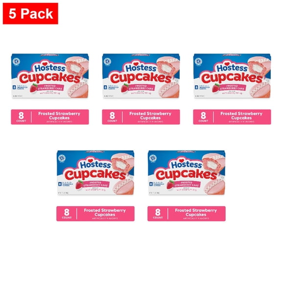 Hostess Cupcakes, Artificially Flavored Strawberry Snack Cakes 8 ct - 5 Pack