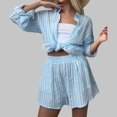 thumbnail image 7 of MAIHAN Linen Set Women Summer Loose Fit Long Sleeve Shirt and Elastic Waist Shorts Women 2 Piece Outfits Sets Casual Matching Lounge Sets Two Piece Outfit, 7 of 7