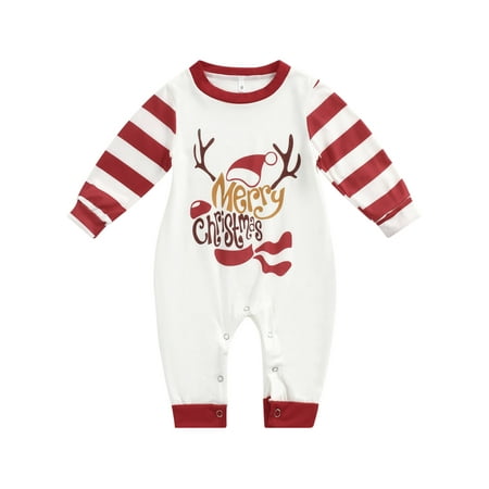

Nokpsedcb Christmas Pajamas Set Parent-Child Xmas Nightclothes Elk Print Tops Striped Pants Family Matching Sleepwear White Baby 9-12 Months