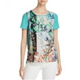 thumbnail image 2 of Finity Womens Sheer Printed Tunic Top Green 10, 2 of 2