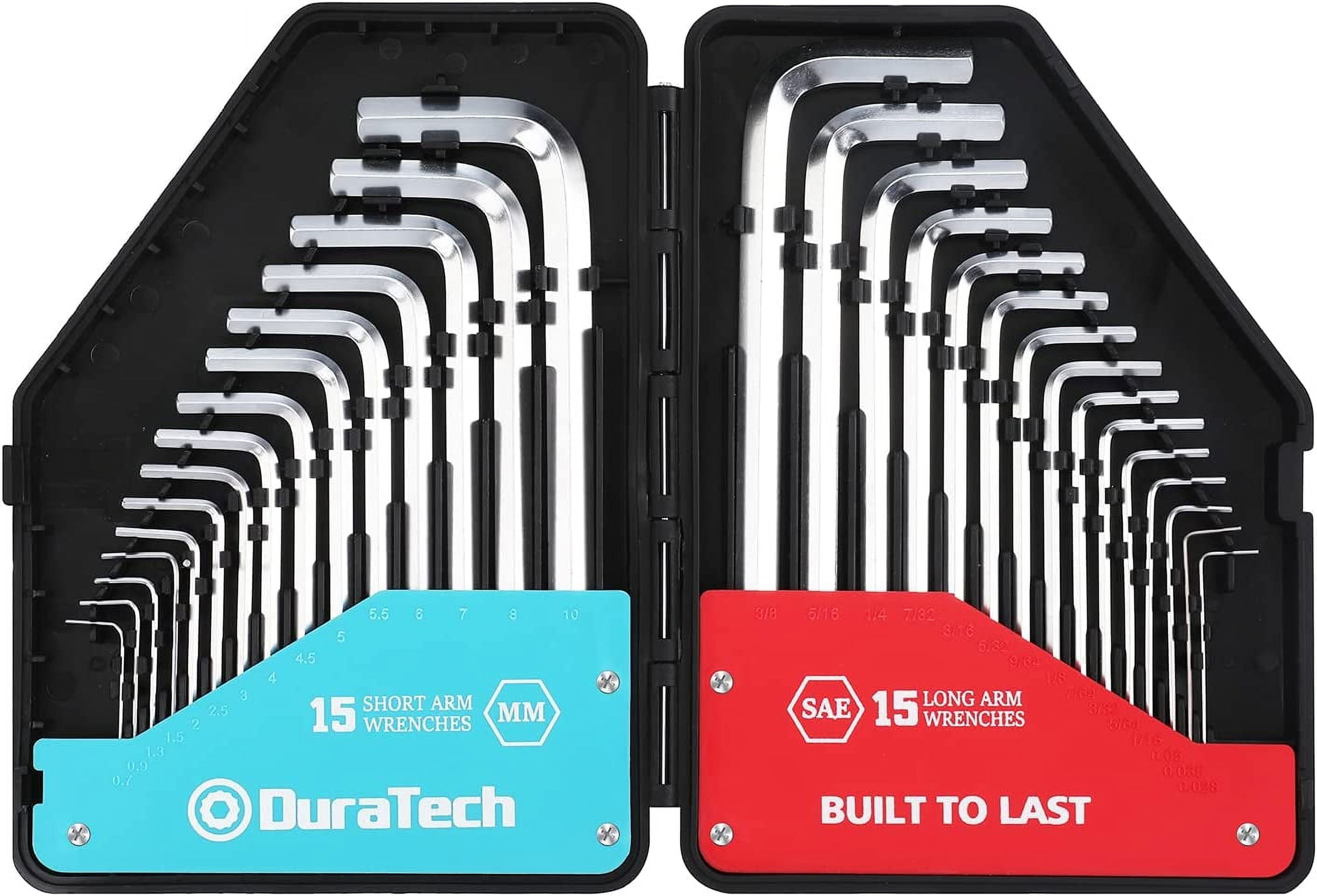 DURATECH Hex Key Wrench Set, 30 Pieces Long & Short Arm Allen Hex Wrench Sets with Storage Case, Cr-V Steel, SAE 0.028-3/8 in, Metric 0.7-10mm