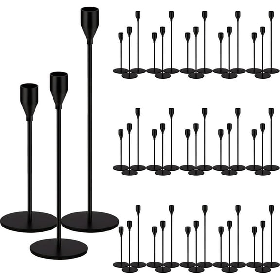 48 Pack Candle Holders Taper Candle Holders Tall Metal Candle Stands Holders for Table Centerpiece Modern Pillar & Home Wedding Decor, Matte Black