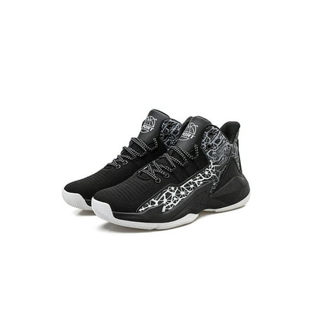

Ferndule Kids Durable Mid Top Sneakers Jogging Lightweight Trainers Outdoor Non-Slip Lace-up Running Shoe Black White 3.5Y/4Y
