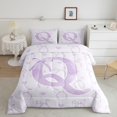 thumbnail image 2 of jejeloiu Monogrammed Q King Size Comforter Sets,Cute Bowknot Bowtie Bedding Comforter Set,Light Purple White Bedding Set,Microfiber Room Decorative Reversible,3 Pieces, 2 of 8
