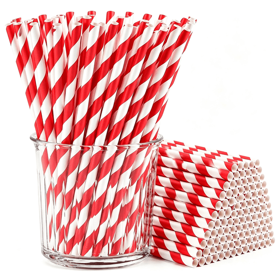 ACDANC 100 Pack Red and White Striped Paper Straws,7.75 Inch Disposable Drinking Straws for Christmas,Birthday Party,Valentine'S Day,Holiday,Wedding,Party Decorations