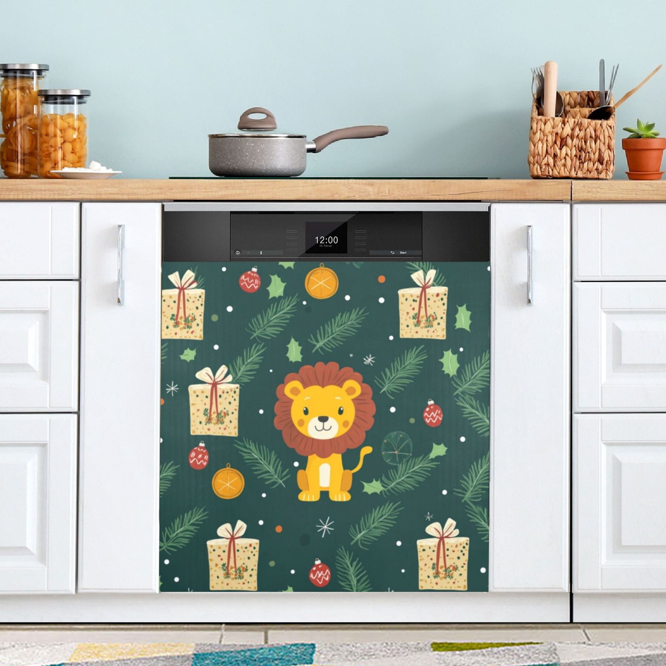 Dishwasher Magnetic Sticker 23x26 Inch Refrigerator Magnetic Sticker Washing Machine Magnetic Sticker Kitchen Panel Magnetic Sticker Home Decor Christmas Lions and Presents