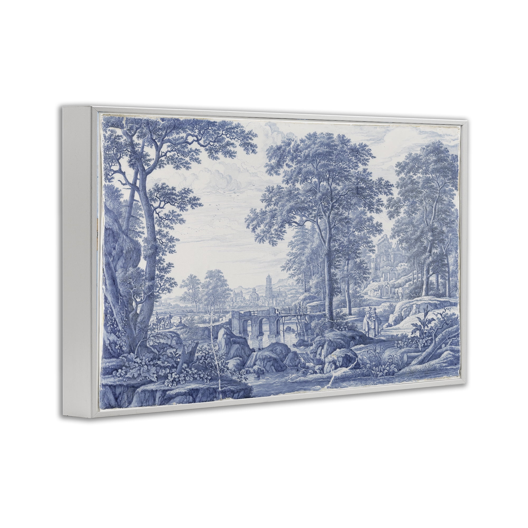 Vintage Blue Tinted Toile White Framed Giclee Art, design by Vintage Hustle