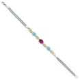 thumbnail image 3 of Gem Stone King 925 Silver and 10K Yellow Gold Red Created Ruby and Blue Apatite and White Lab Grown Diamond Bracelet for Women (1.95 Cttw, Gemstone July Birthstone, Oval, Wheat Chain, 6.5 inches), 3 of 5