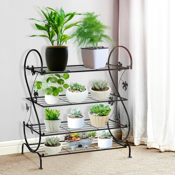 Kwanshop 4 Tier Iron Metal Plant Stand Shelf Flower Planter Rack Pot Holder Shelves Organizer Walmart Com Walmart Com