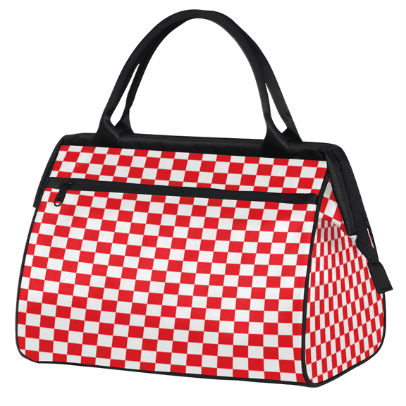Herdesigns Checkerboard red and white Weekender Travel Duffel Bag Carry On Overnight Gym Hospital Bag Personal Item Travel Bag