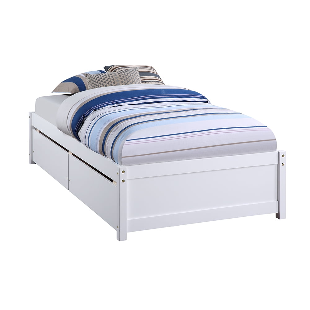 Twin Bed with 2 Storage Drawers, Twin Storage Bed Frame, White