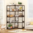 thumbnail image 2 of Costway Corner Bookshelf 5-Tier L-Shaped Bookcase 71" Tall Etagere Bookshelf with Metal Frame Brown, 2 of 11