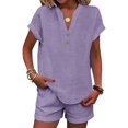 thumbnail image 5 of Summer 2 Piece Sets for Women 2026 Trendy Button Decor Tops, Drawstring Shorts Ladies 2 Piece Sets Purple L, 5 of 5